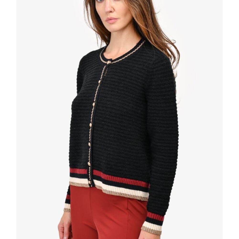 L'Agence Archer Metallic Tipped Long Sleeve Knit Cardigan Sweater Black Womens L - Picture 2 of 10